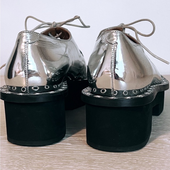 Robert Clergerie RARE 70s Silver Leather Platform Oxfords | sz 38.5 - Picture 9 of 10